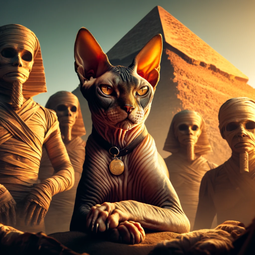 DALL·E 2024-04-11 19.42.54 - Create a realistic depiction of a badass_ manipulative sphynx cat situated in the ancient Egyptian setting_ with the majestic pyramids in the backdrop